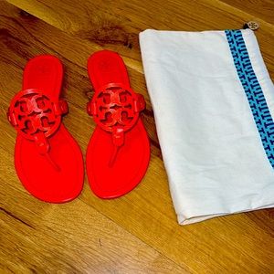 Tory Burch Miller Sandal , Size 7 in Matte Red w/Textured Logo .